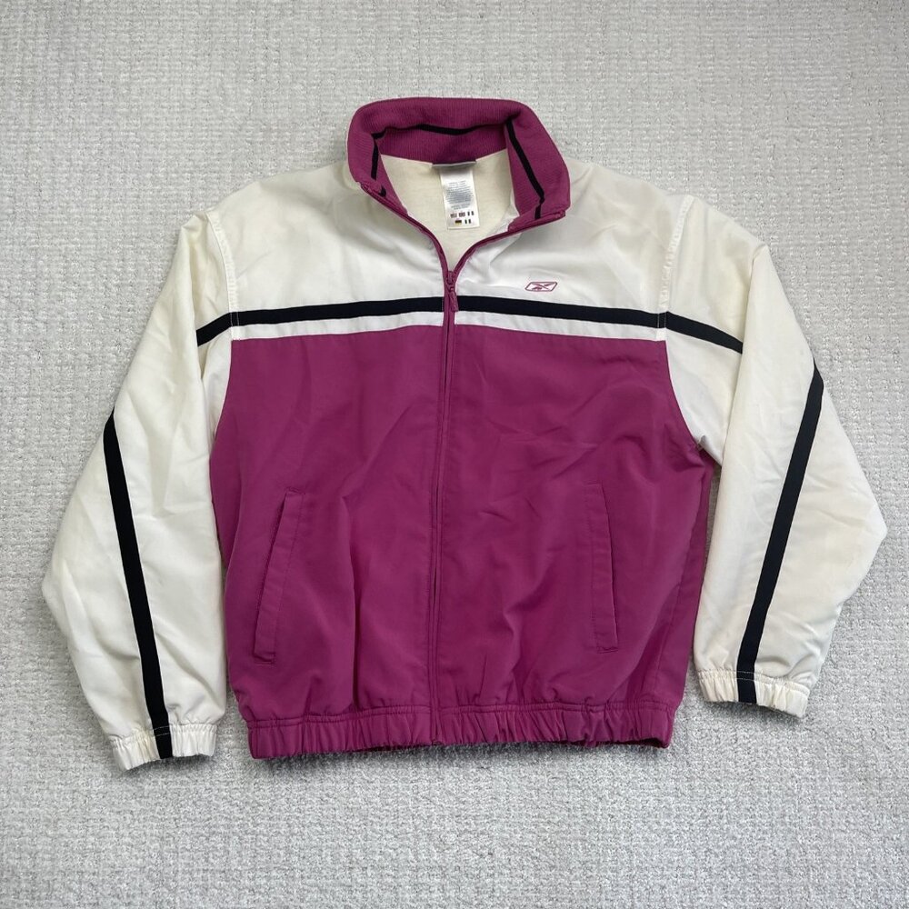 Y2K Retro Reebok Pink / White Windbreaker Jacket Woman Small Full Zip VTG